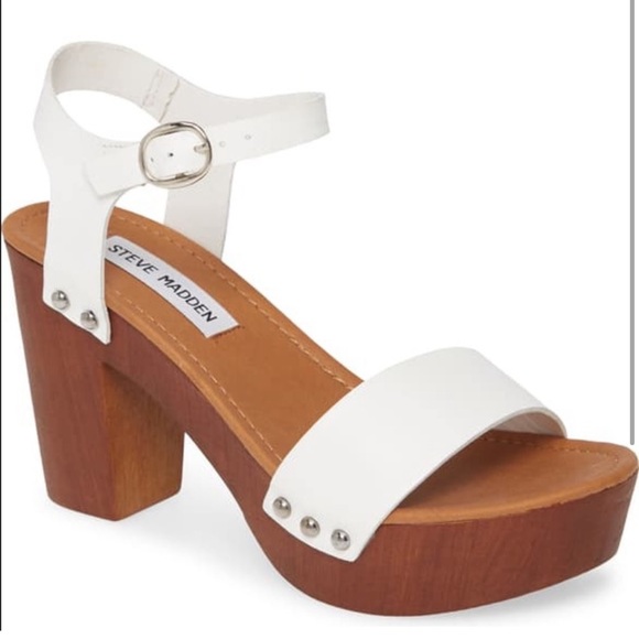 Steve Madden Luna white leather wooden platform heels - Picture 2 of 4